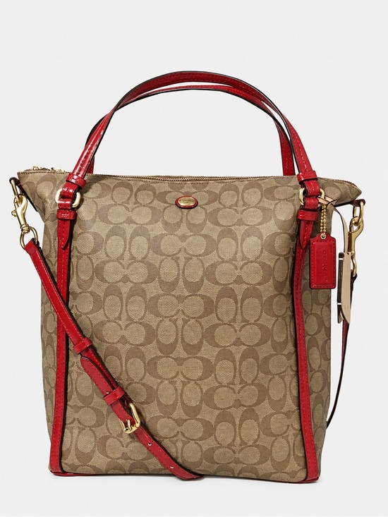 Coach Handbags - Coach Signature Canvas Tote with Red Leather Trim